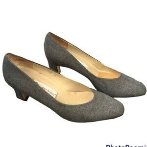 Vtg Women's Etienne Aigner Made in Spain Gray Crosshatch Fabric Pumps